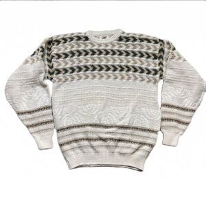 VINTAGE FIELD GEAR GRANDPA PATTERN SWEATER WHITE SIZE LARGE TALL COTTON USA
